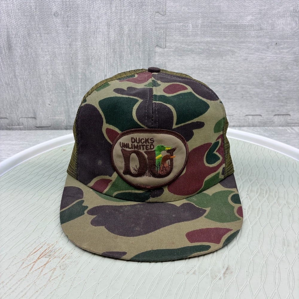 Vintage Ducks Unlimited Camo Hat Cap Snapback Trucker Embroidered Patch‎ Logo